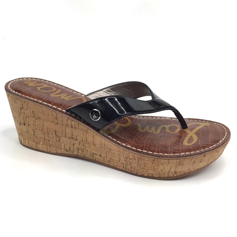 Sam Edelman Romy Black Patent Cork Wedge Sandal 10